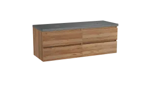 Balmani Lucida meuble salle de bains suspendu 150 x 55 cm teck avec Rock tablette double en granit noir