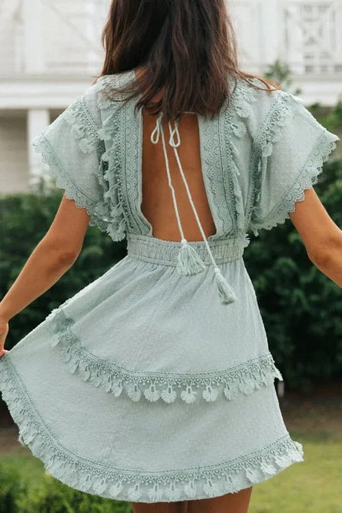 Lilyanne | Mini-Robe Dos Nu pour Femme | Vert Menthe
