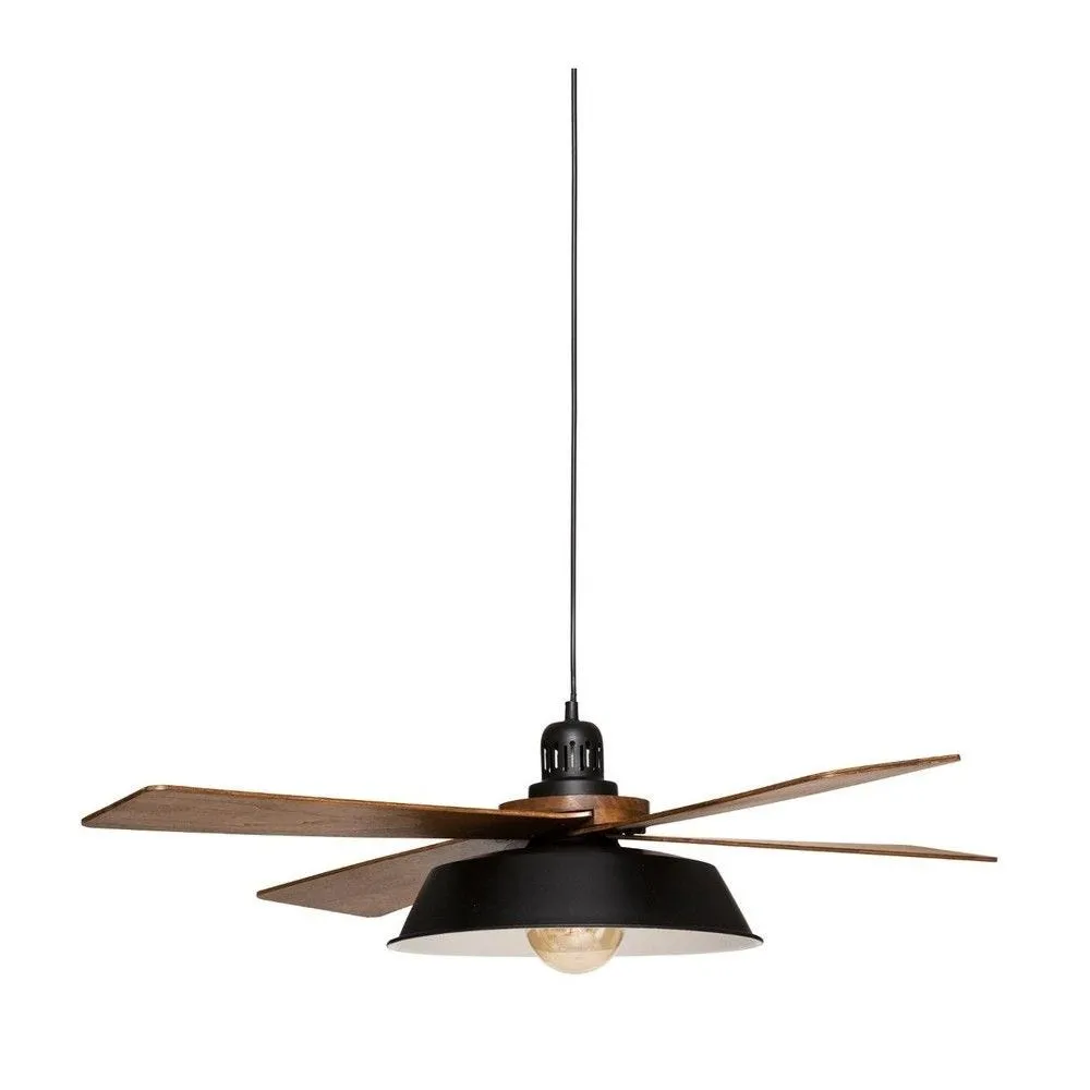Luminaire suspension en métal noir et bois Ø94cm