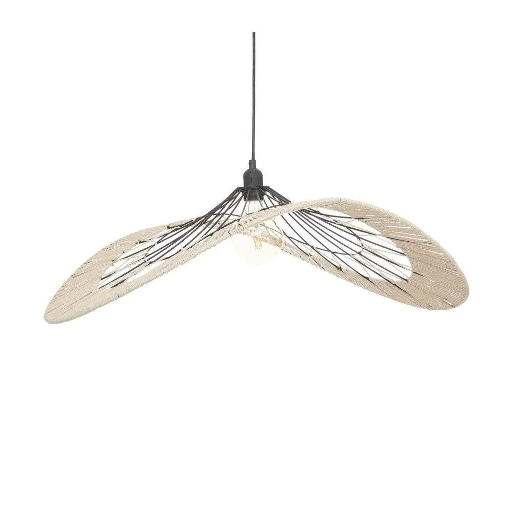 Luminaire suspension en métal noir et corde beige l 75cm