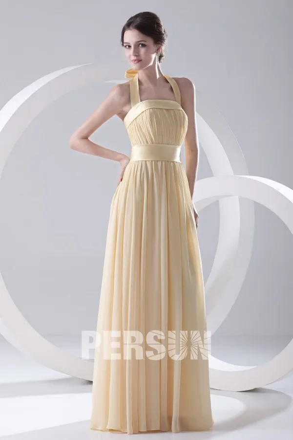 Robe simple jaune bustier à bretelle autour du cou