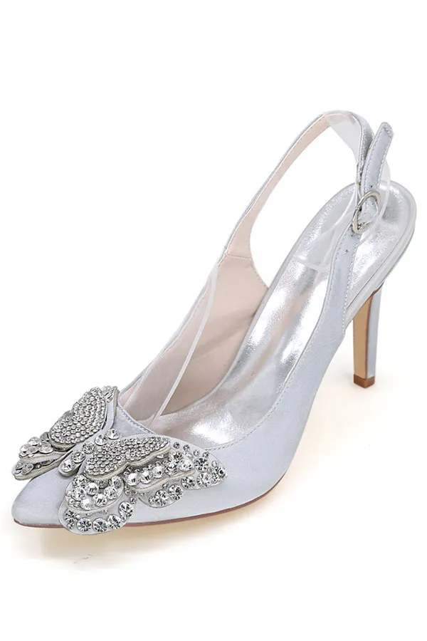 Slingback champagne pour mariage avec papillon en strass