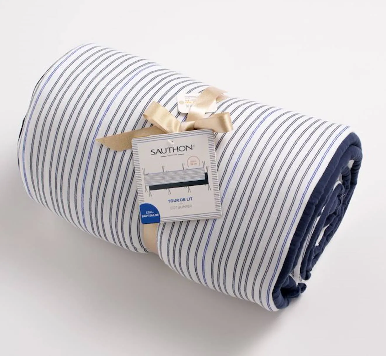 Tour de lit marinière en double gaze de coton Baby Sailor bleu - Sauthon