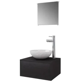 vidaXL Meuble de salle de bain 4 pcs avec lavabo et robinet Noir 